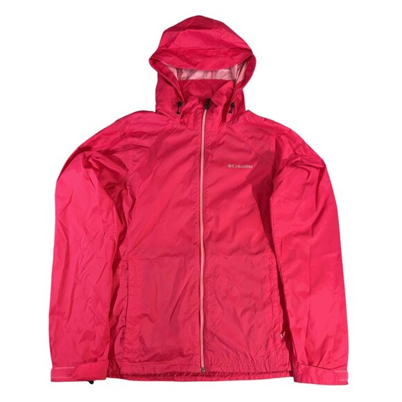 Columbia Womens Lightweight Waterproof Hooded Zfipper Jacket Pink Nylon Large - Picture 1 of 8